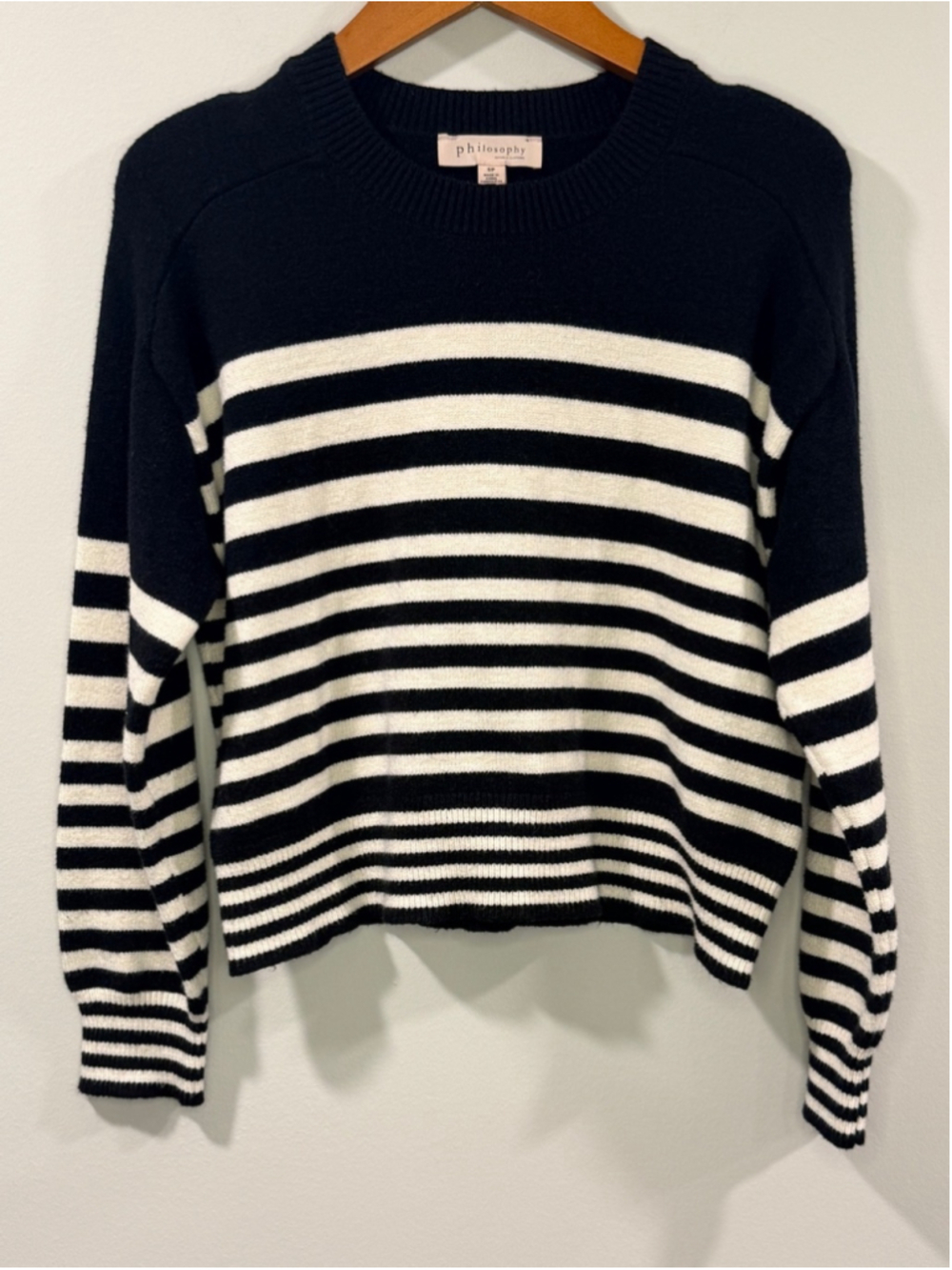 Philosophy Womens Striped Black and White Crewneck Relaxed Fit Sweater Size S